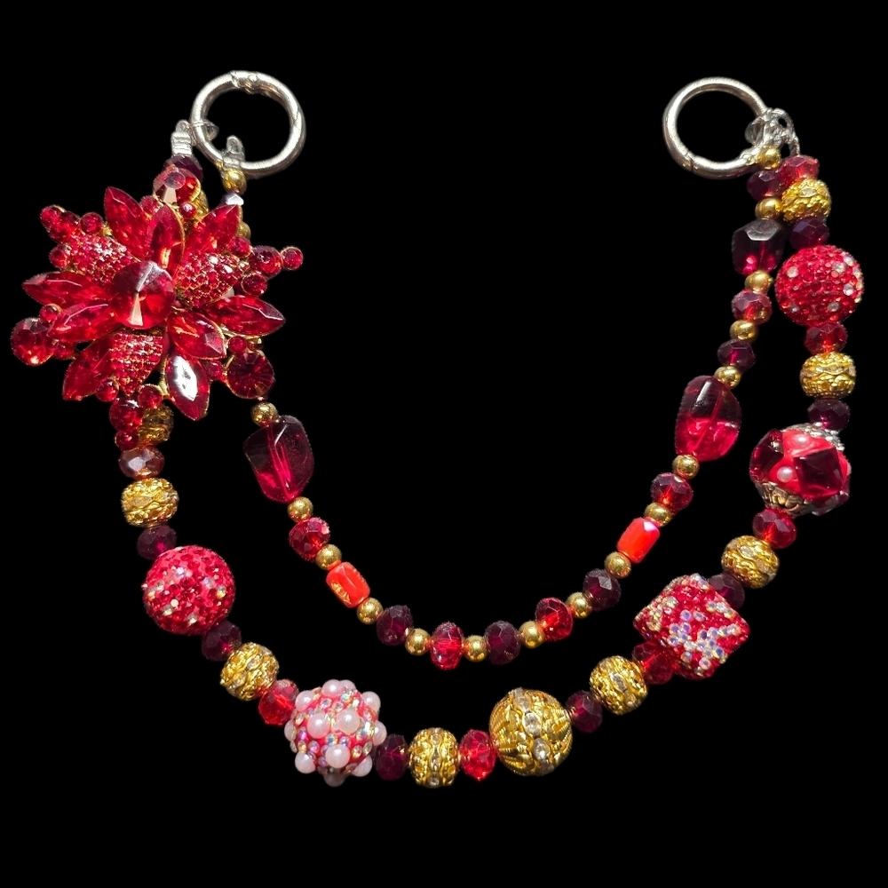 Elegant Red and Gold Medallion Beaded Bag Charm